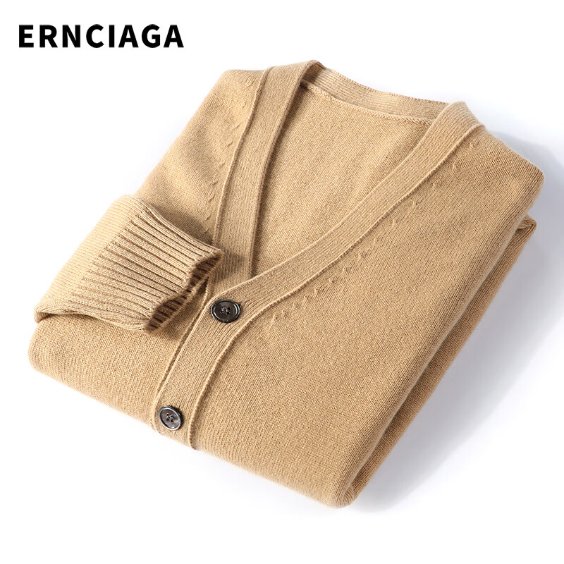 ERNCIAGA 100%山羊绒衫男开衫V领针织外套青年加厚毛衣潮