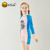 B.DUCK儿童泳衣男童女童连体中大童训练速干游泳衣 粉色鲨鱼鸭-女童 150