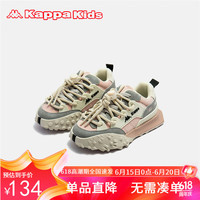 Kappa Kids卡帕免系带防滑儿童运动鞋四季透气跑步潮流鞋舒适暖粉34码