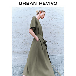 URBAN REVIVO 女士时尚简约气质褶皱系带连衣裙 UWH740069 石色 XL