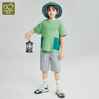 拉比（Labi Baby）童装男童套装儿童短袖短裤两件套户外休闲风夏季薄款潮 绿色 130 