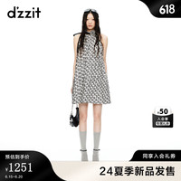 DZZIT地素连衣裙2024夏季新款打褶工艺小狗印花裙子女 白色