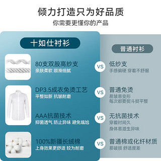 十如仕衬衫男长袖白衬衣纯棉免烫抗皱商务休闲正装  301 浅蓝色常规版 41/81【170/96A】