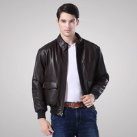 Luxury Lane真皮皮衣男士绵羊皮二战经典A2飞行服皮夹克男装外套 棕黑色 S美码尺码偏大