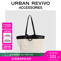 URBAN REVIVO2024夏季女士拼接大容量手提包UAWB40258 米白