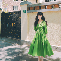 乌拓长裙子连衣裙到脚踝牛油果绿夏2024超长裙长袖装不显怀遮 牛油果绿 667 S