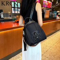 KRCK牛津布双肩包女2024超火时尚背包休闲百搭通勤两用包旅游包潮 黑色