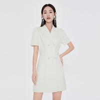 5+ Five Plus夏季气质通勤收腰西装裙女翻领泡泡袖连衣裙短