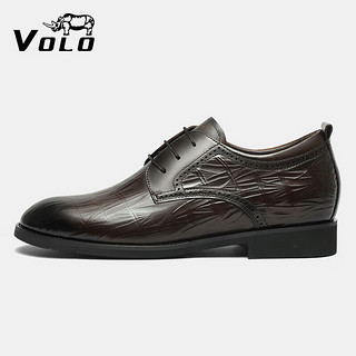 VOLO犀牛男鞋商务正装西装皮鞋男士透气软底德比皮鞋 卡其内增高 40