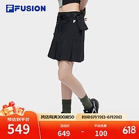 FILA FUSION斐乐潮牌梭织裙女2024夏季时尚休闲半身裙百褶裙 正黑色-BK 180/78A/XXL