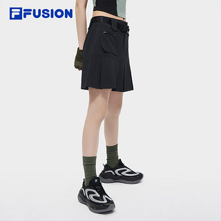 FILA FUSION斐乐潮牌梭织裙女2024夏季时尚休闲半身裙百褶裙 正黑色-BK 180/78A/XXL