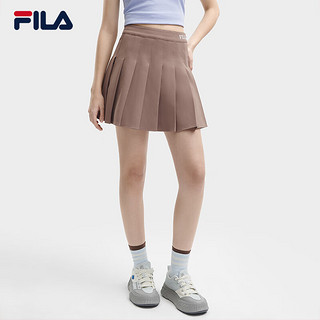 FILA 斐乐女士梭织裙2024夏季时尚休闲宽松半身裙百褶裙 杏枯棕-DK 175/74A/XL