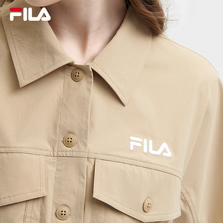 FILA 斐乐女子梭织连衣裙2024夏季时尚宽松翻领收腰裙子 贡香色-LK 170/88A/L