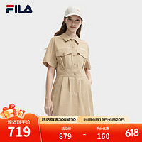 FILA 斐乐女子梭织连衣裙2024夏季时尚宽松翻领收腰裙子 贡香色-LK 160/80A/S