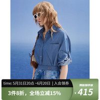 唐可娜儿(DKNY)2024春夏女经典宽松休闲口袋设计牛仔长袖衬衫女装 中牛仔蓝 S(155/80A)