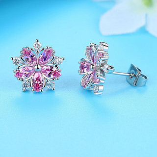 新品粉色樱花锆石耳钉女轻奢时尚小众设计感花朵耳环