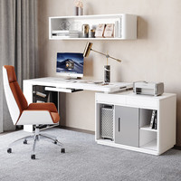 斯兰梦贝北欧轻奢转角台式电脑桌现代简约伸缩烤漆家用白色书桌办公学习桌 升级实木板电脑桌【不带椅】 1200*600*750mm（无键盘托）
