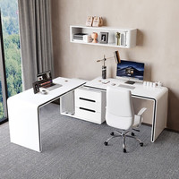 斯兰梦贝轻奢白色家用电脑桌台式现代简约卧室伸缩转角书桌实木带抽屉柜 白色抽屉_电脑桌【双台面】 1000*600*760mm（不带键盘托）