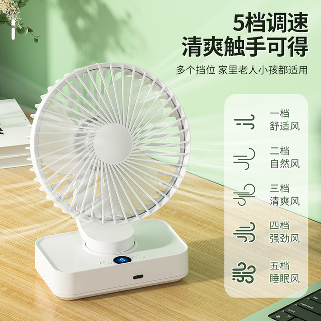 索迷诺 面小风扇静音办公室充电风扇小型家用大风力迷你台扇吹便携台式