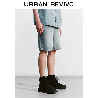 URBAN REVIVO 男装时尚复古猫须水洗磨白牛仔短裤 UML840068