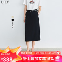 丽丽 LILY2024夏季凉感舒适透气合体直筒中长款修胯提臀显瘦半身裙 510黑色 L