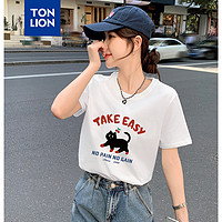 唐狮2024夏季女圆领前胸猫咪图案短袖T恤WP 漂白 S