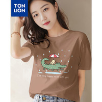 唐狮 TONLION2024夏季女圆领前胸鳄鱼图案短袖T恤WP 莫兰咖 S