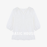 百家好（Basic House）白色百搭夏季休闲甜美风宽松泡泡短袖衬衫-B0624B5O582 白色 M