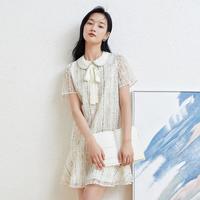 小香风连衣裙夏季款娃娃领连衣裙女A字裙中裙子
