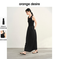 orangedesire拼接镂空水滴领无袖轻中式连衣裙24年夏季长裙子 黑色-雅黑 S