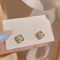 珥柒 s925银针韩版ins气质简约百搭珍珠耳钉女士甜美镶钻潮耳环