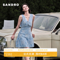 SANDRO2024夏季新款女装刺绣装饰镂空蓝色A吊带连衣裙SFPRO03768 40/天蓝色 34