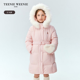 Teenie Weenie Kids小熊童装24冬季女童毛绒腰包连帽羽绒服 粉色 130cm