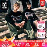 闪电潮牌(GENANX)2024秋季远红外发热恒温暖皮印花圆领卫衣校园休闲 黑色/炫彩印花 S
