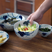 美浓烧 日本进口陶瓷盘釉下彩日式餐具家用盘子蔬菜盘子水果沙拉 8.0英寸花边钵
