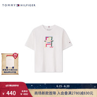 TOMMY HILFIGER24春夏童装女纯棉平纹彩色字母刺绣短袖T恤TH2422710 白色658 S/140cm