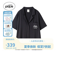 gelatopique24春夏新品女睡衣凉感线条字母短袖衬衫PWCT242288 深灰色 F