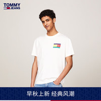TOMMY JEANS24新款早秋男纯棉平纹针织彩色旗标印花短袖T恤DM0DM18527