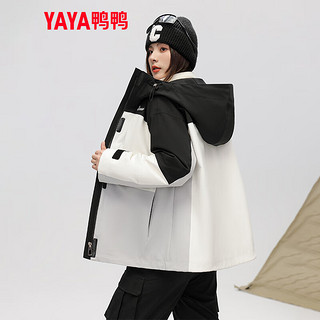 鸭鸭羽绒服鸭鸭（YAYA）羽绒服女短款2024冬时尚拼色工装户外登山防风连帽保暖外套XB 幻影黑色 165/88A(L)