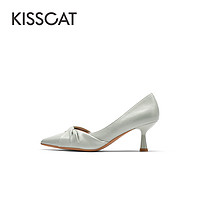 88VIP：KISSCAT 接吻猫 女士羊皮革高跟鞋 KA32126 浅青灰色 38