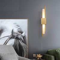 欧煌盛世轻奢壁灯客厅电视背景墙灯现代简约卧室床头灯免布线免接线充电灯 铁艺金色/单排/暖光/接线款