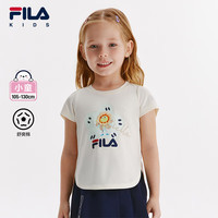 FILA【舒爽棉】斐乐童装儿童休闲亲肤T恤2024秋季新款女小童短袖 麦芽糖白-IV 1