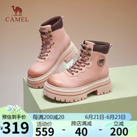 骆驼（CAMEL）大黄靴女反绒擦色皮面粗跟城市户外工装靴 L24W076606 粉色 37 