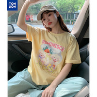 唐狮 TONLION2024女圆领前胸卡通图案短袖T恤WP 浅黄 L
