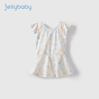 JELLYBABY【2024夏季上新】宝宝抗菌游泳衣儿童夏装小飞袖泳装女童连体泳衣 白底花 1