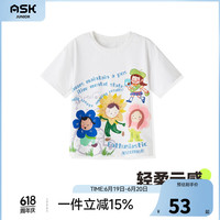 ASK JUNIOR童装女童2024夏装卡通动漫印花短袖休闲运动百搭儿童T恤 白色 1