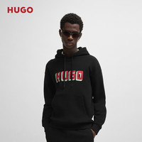 HUGO【礼物】男士徽标印花装饰棉质毛圈布休闲连帽卫衣 001-黑色 2XL