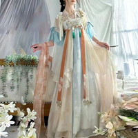 绘自然【纸鸢】汉服女唐制元素齐胸衫破裙刺绣印花春夏闺蜜款 米色上衣+吊带破裙+披帛 S