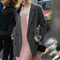 翊尚美休闲小西装外套女春秋薄款设计感小西服百搭韩版小个子女装外套 灰色 S【80-95斤】