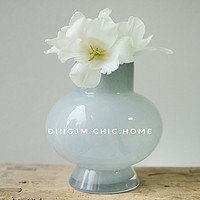 中古芬顿玻璃花瓶法式ins奶玉色客厅插花摆件高级感花器